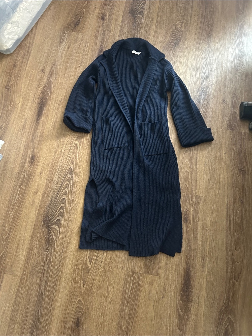 JustFab Navy Blue Long Ribbed Open Cardigan Sweater